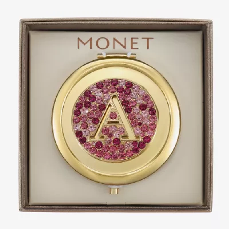 Monet Jewelry Initial Gold Tone Round Compact Mirror