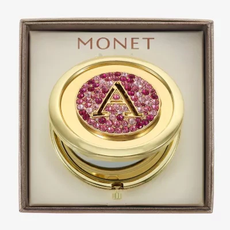 Monet Jewelry Initial Gold Tone Round Compact Mirror