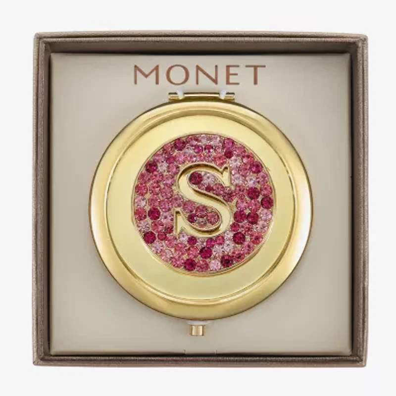 Monet Jewelry Initial Gold Tone Round Compact Mirror