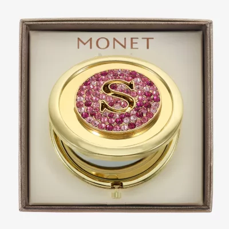 Monet Jewelry Initial Gold Tone Round Compact Mirror