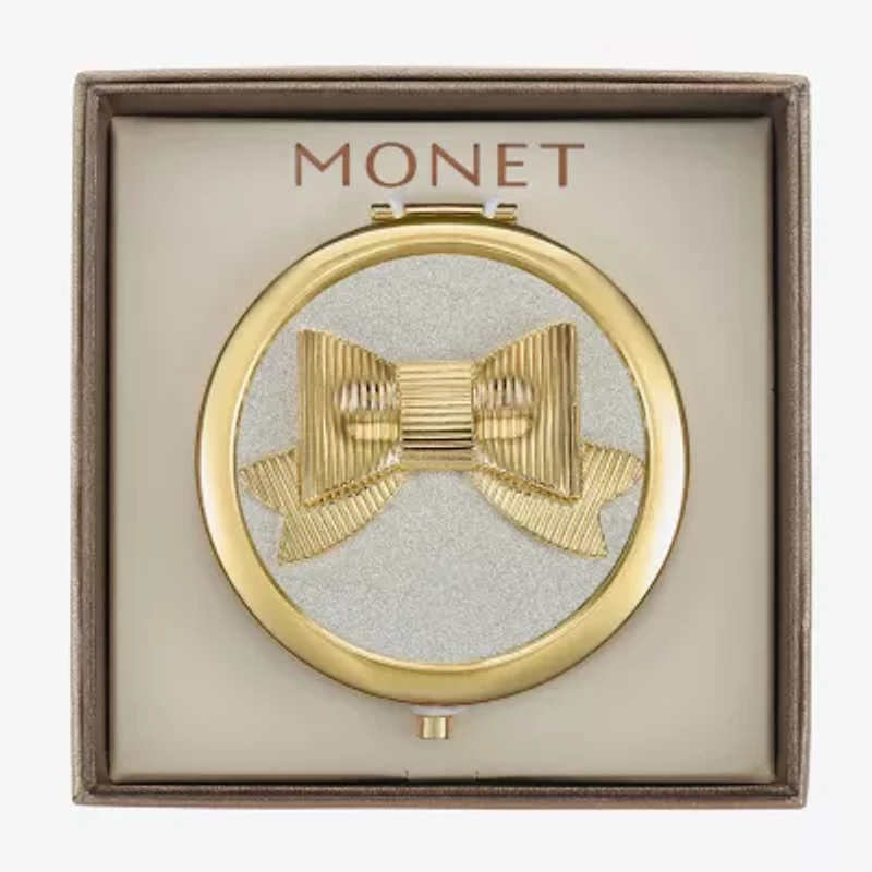 Monet Jewelry Gold Tone Bow Compact Mirror