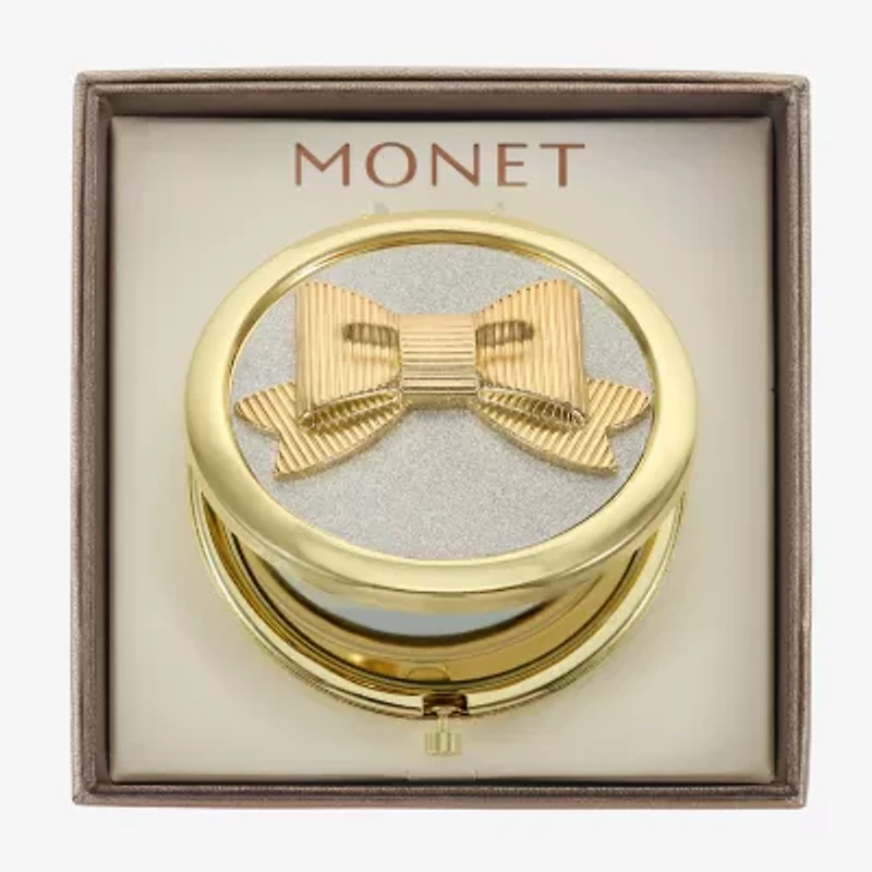 Monet Jewelry Gold Tone Bow Compact Mirror