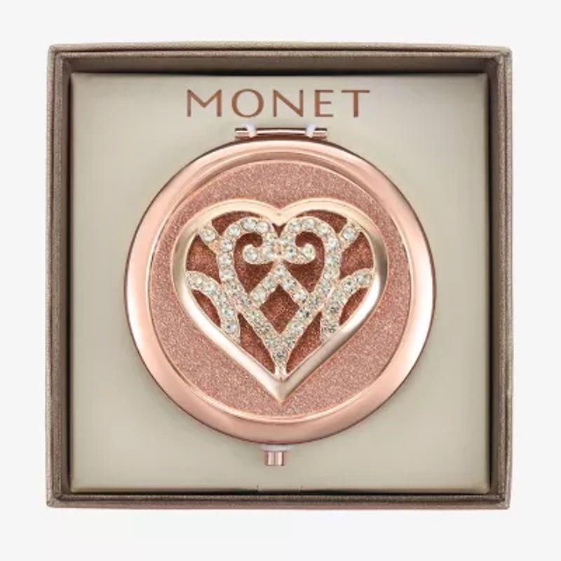 Monet Jewelry Rose Tone Heart Compact Mirror