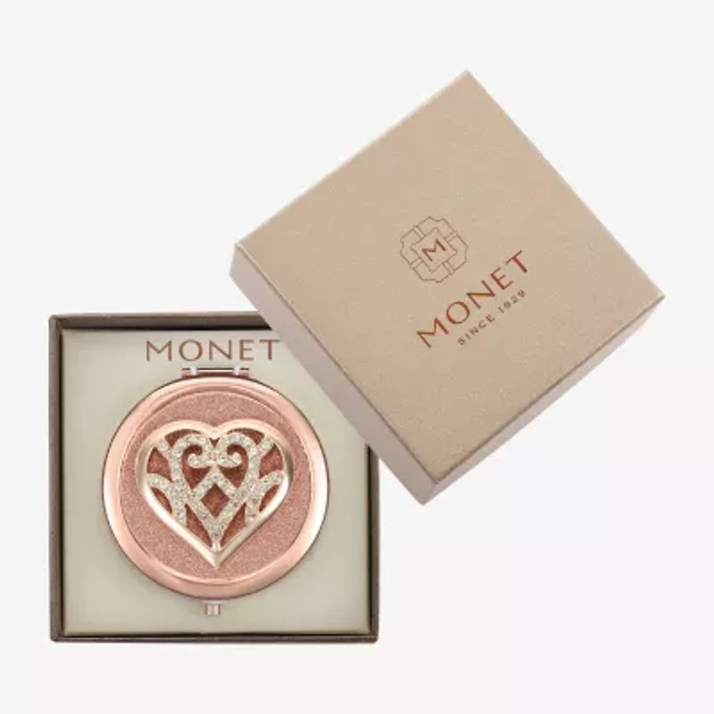 Monet Jewelry Rose Tone Heart Compact Mirror