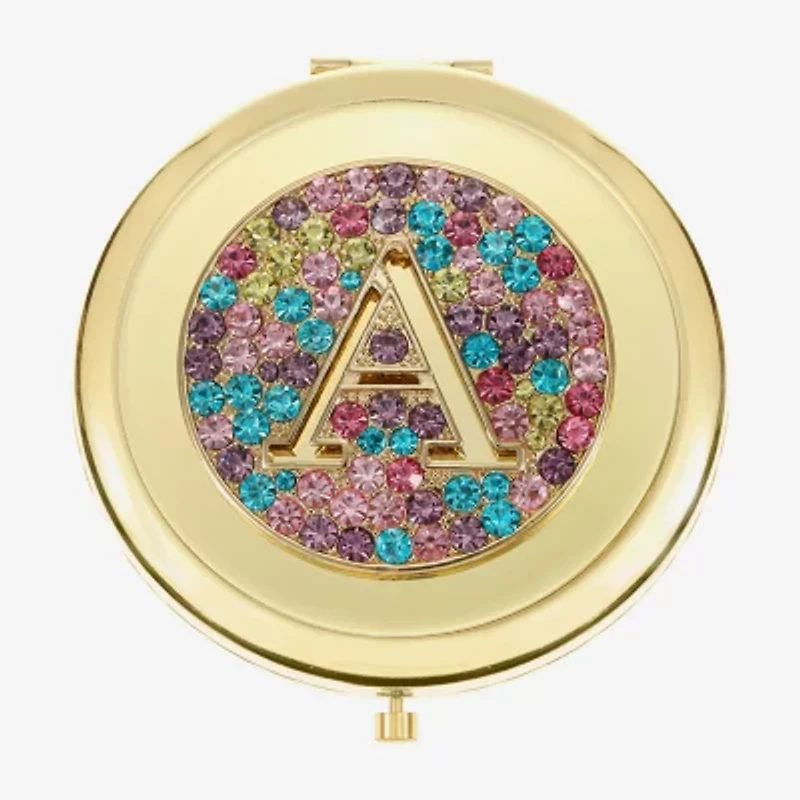 Monet Jewelry Initial Gold Tone Round Compact Mirror