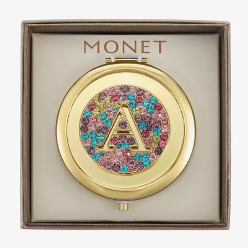 Monet Jewelry Initial Gold Tone Round Compact Mirror