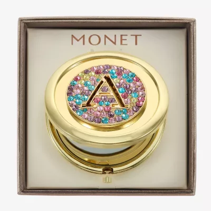 Monet Jewelry Initial Gold Tone Round Compact Mirror