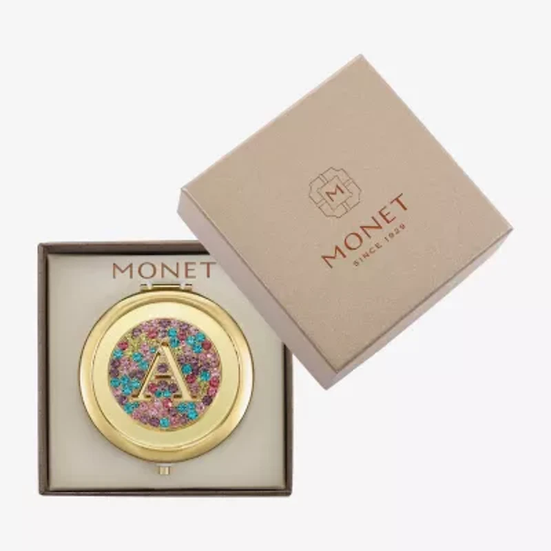 Monet Jewelry Initial Gold Tone Round Compact Mirror