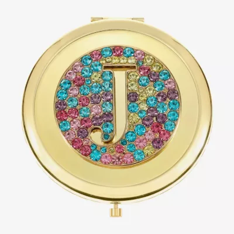 Monet Jewelry Initial Gold Tone Round Compact Mirror