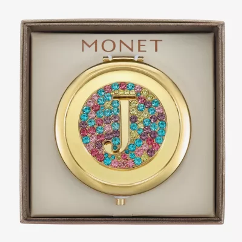 Monet Jewelry Initial Gold Tone Round Compact Mirror
