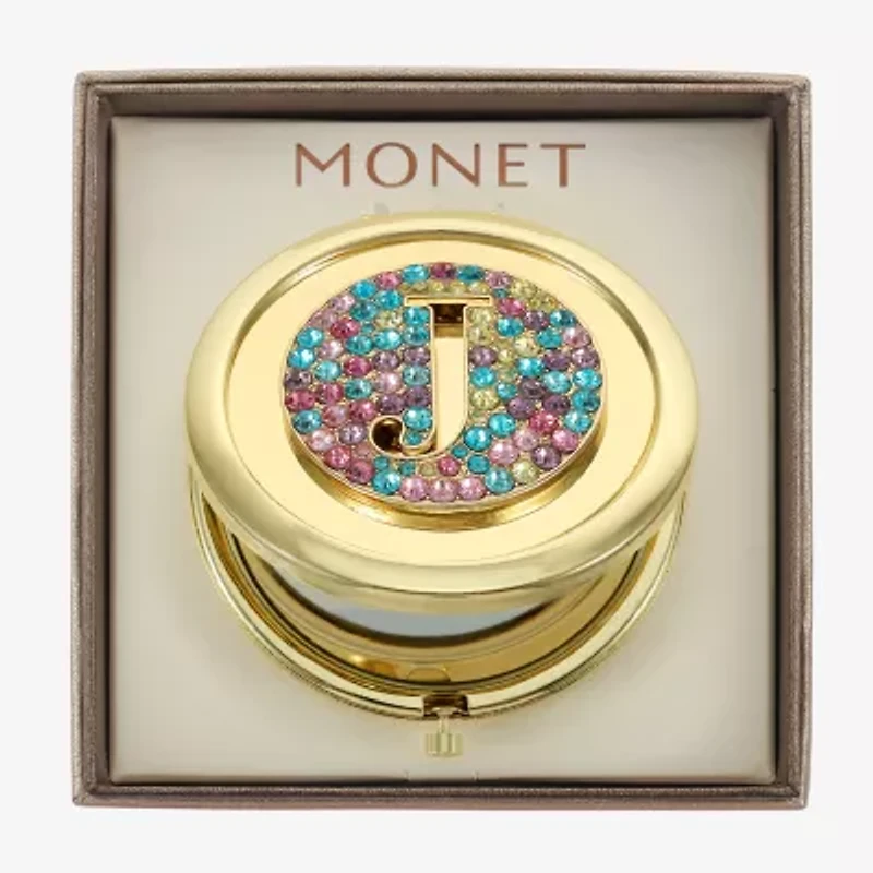 Monet Jewelry Initial Gold Tone Round Compact Mirror