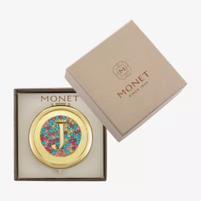 Monet Jewelry Initial Gold Tone Round Compact Mirror