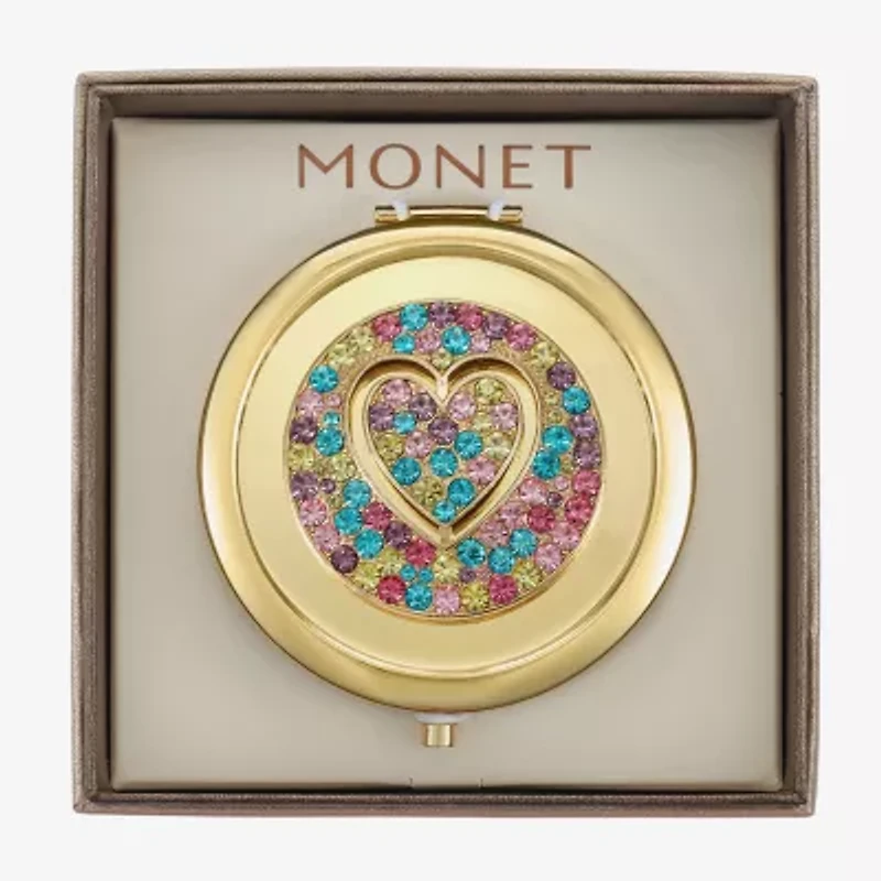 Monet Jewelry Gold Tone Round Compact Mirror