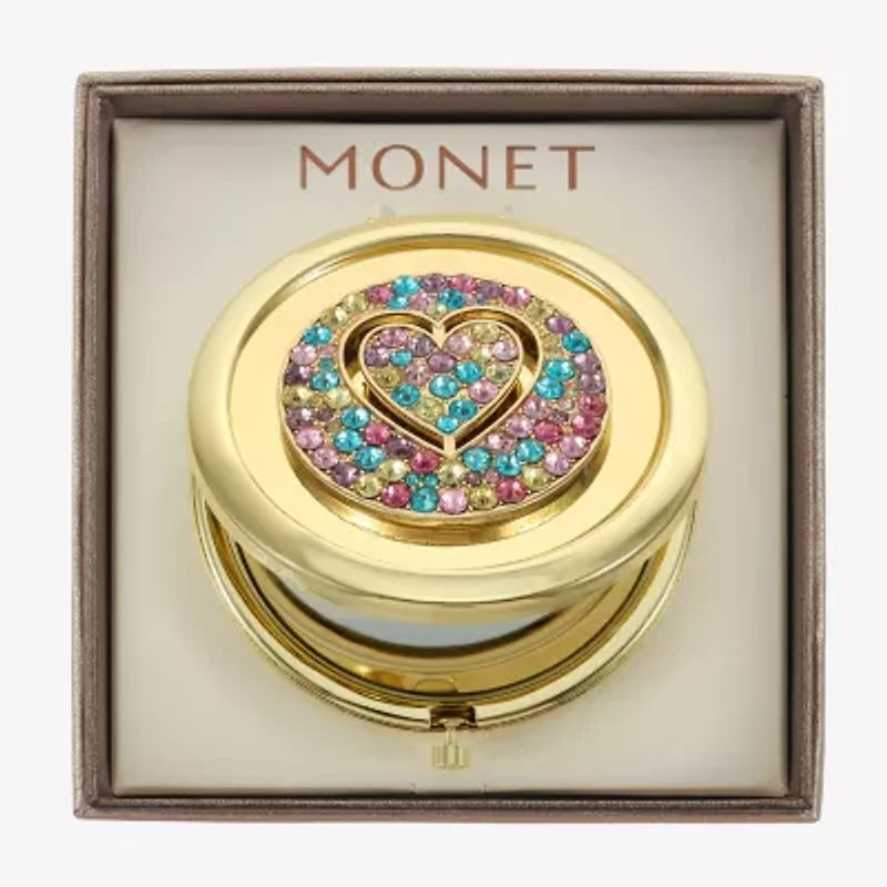 Monet Jewelry Gold Tone Round Compact Mirror
