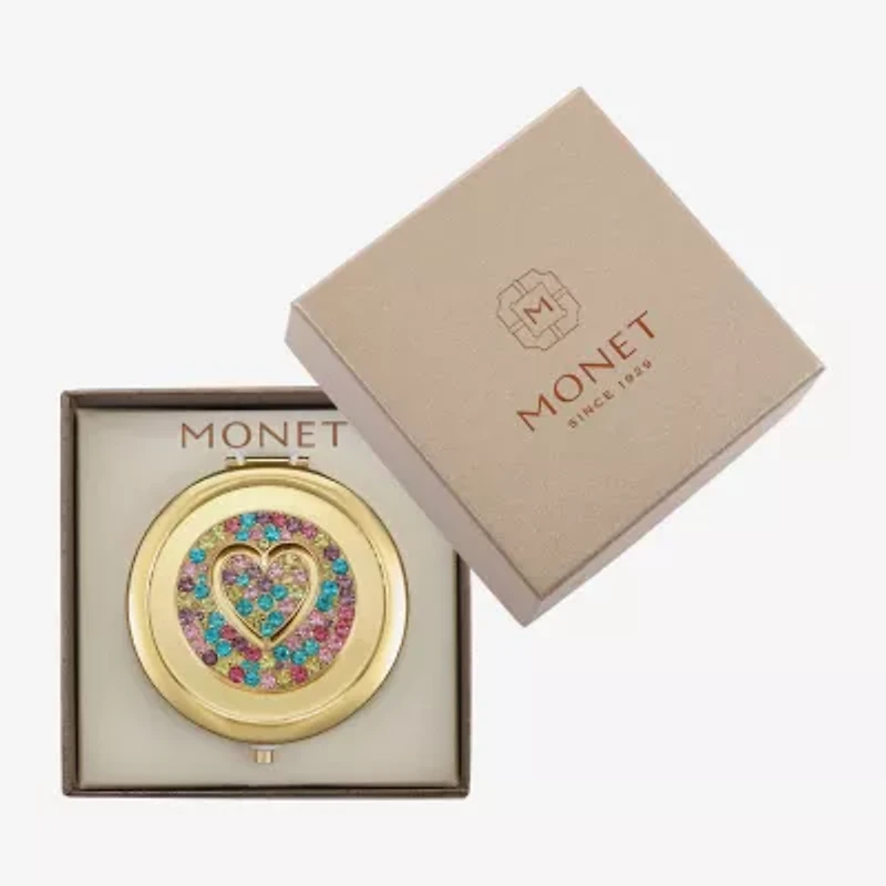 Monet Jewelry Gold Tone Round Compact Mirror