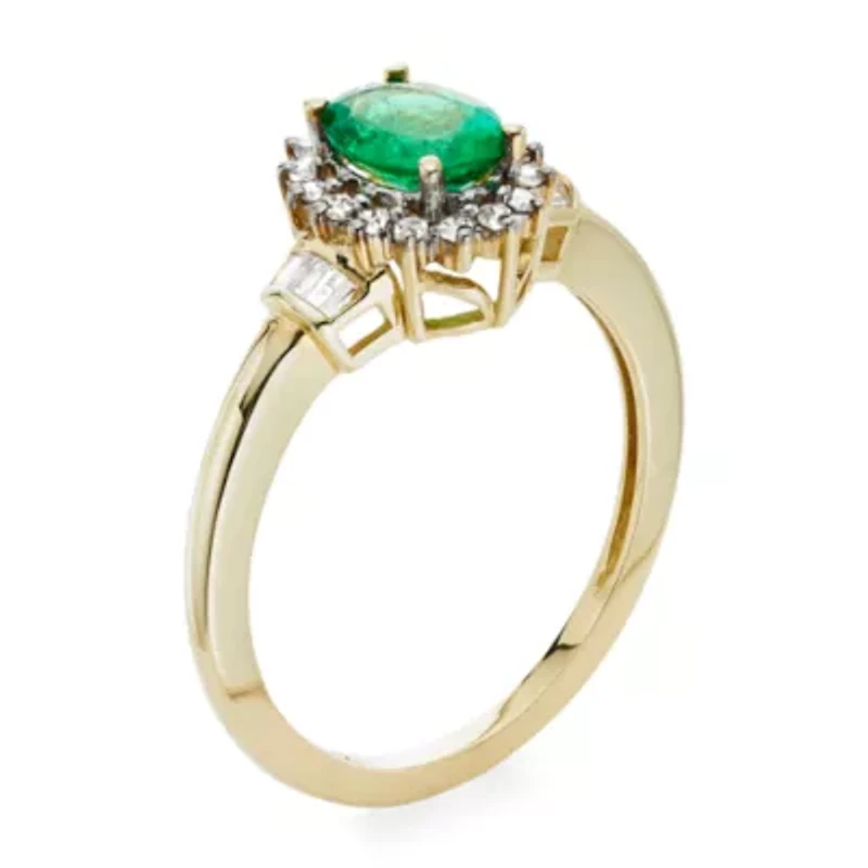Gemstone & 1/4 C.T. T.W. Diamond 10K Gold Oval Halo Cocktail Ring