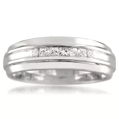 Mens 6.5MM 1/4 CT. T.W. Genuine White Diamond 14K Gold Wedding Band