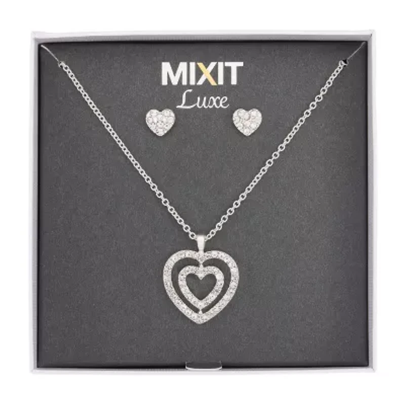 Mixit Silver Tone Pendant Necklace & Stud Earrings Womens White Heart 2-pc. Jewelry Set