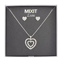 Mixit Silver Tone Pendant Necklace & Stud Earrings Womens White Heart 2-pc. Jewelry Set