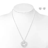 Mixit Silver Tone Pendant Necklace & Stud Earrings Womens White Heart 2-pc. Jewelry Set
