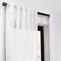 Fieldcrest Luxury Linen Border Stripe Rod Pocket Back Tab Sheer Single Curtain Panel