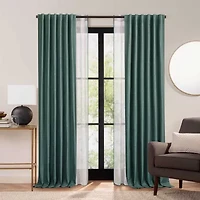 Fieldcrest Luxury Linen Border Stripe Rod Pocket Back Tab Sheer Single Curtain Panel