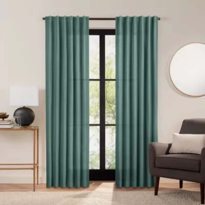 Fieldcrest Luxury Alden Linen Rod Pocket Back Tab Light-Filtering Single Curtain Panel