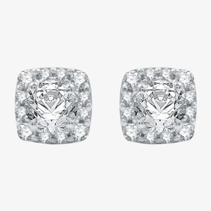 Ever Star (H-I / I1) 1 CT. T.W. Lab Grown White Diamond 10K White Gold 7.1mm Cushion Stud Earrings