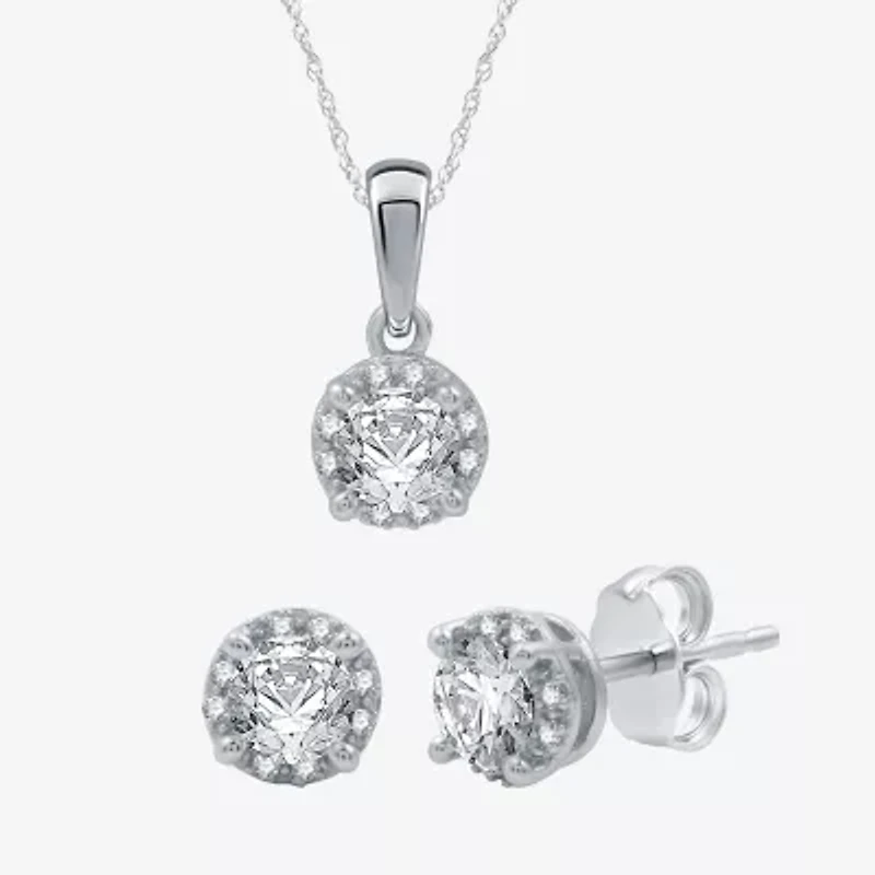 (H-I / I1) Womens 1 CT. T.W. Lab Grown White Diamond 10K White Gold Round Jewelry Set