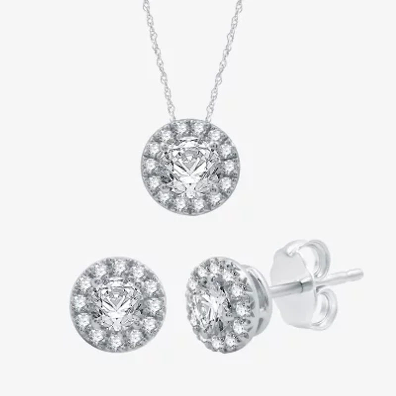 (H-I / I1) Womens 1 1/2 CT. T.W. Lab Grown White Diamond 10K White Gold Round 2-pc. Jewelry Set