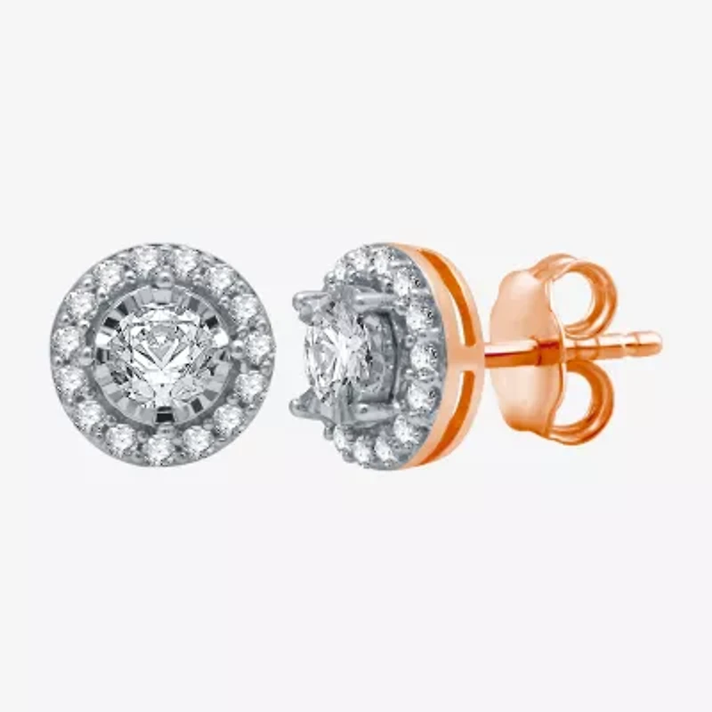 5/8 CT. T.W. Natural White Diamond 10K Rose Gold 7.9mm Round Stud Earrings
