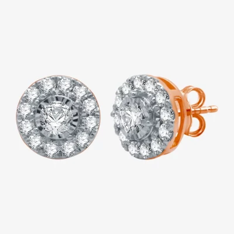 1 CT. T.W. Natural White Diamond 10K Rose Gold 10.2mm Round Stud Earrings