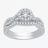 I Said Yes (H-I / I1) Womens 1 CT. T.W. Lab Grown White Diamond Sterling Silver Round Side Stone Halo Bridal Set