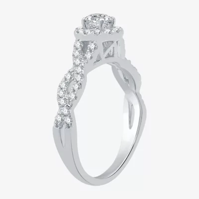 I Said Yes (H-I / I1) Womens 1 CT. T.W. Lab Grown White Diamond Sterling Silver Round Side Stone Halo Bridal Set