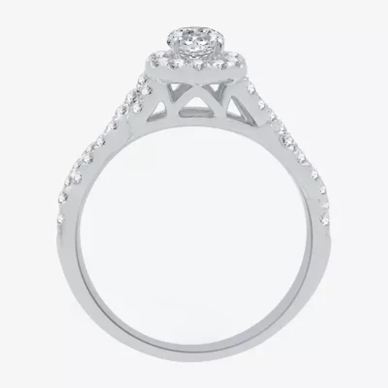 I Said Yes (H-I / I1) Womens 1 CT. T.W. Lab Grown White Diamond Sterling Silver Round Side Stone Halo Bridal Set