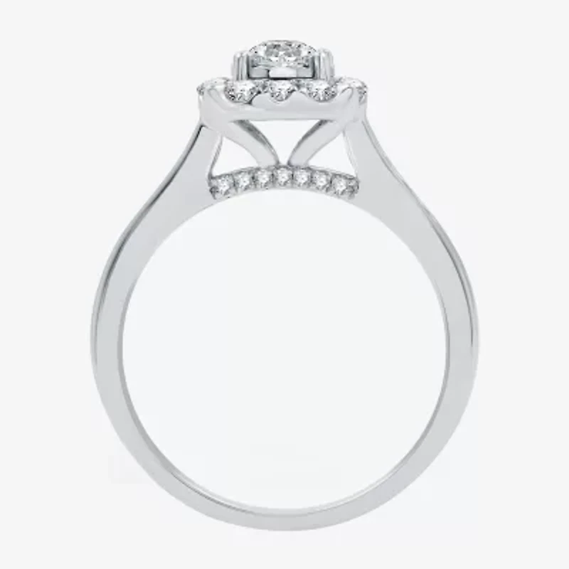 I Said Yes (H-I / I1) Womens 1 CT. T.W. Lab Grown White Diamond Sterling Silver or 14K Gold Over Cushion Side Stone Halo Bridal Set