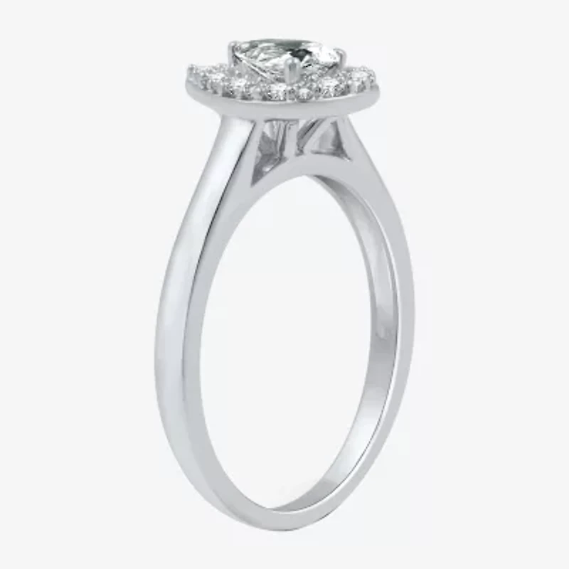 I Said Yes (H-I / I1) Womens 1 CT. T.W. Lab Grown White Diamond Sterling Silver or 14K Gold Over Silver Pear Side Stone Halo Bridal Set