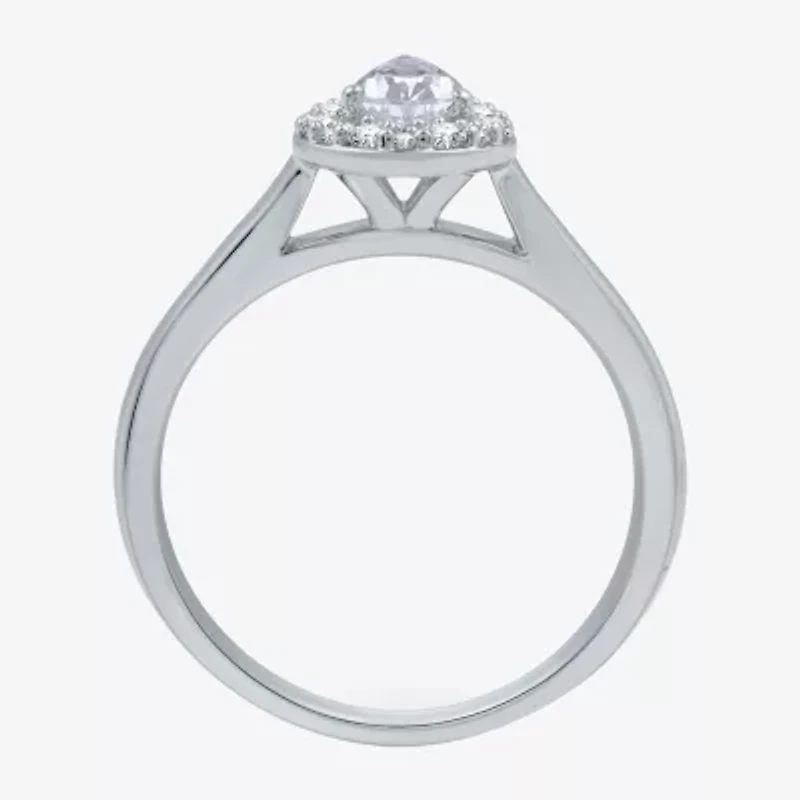 I Said Yes (H-I / I1) Womens 1 CT. T.W. Lab Grown White Diamond Sterling Silver or 14K Gold Over Silver Pear Side Stone Halo Bridal Set