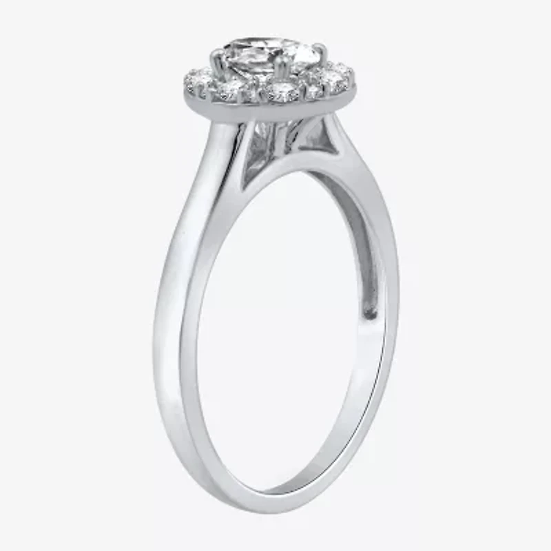 I Said Yes (H-I / I1) Womens 1 CT. T.W. Lab Grown White Diamond Sterling Silver or 14K Gold Over Silver Oval Side Stone Halo Bridal Set