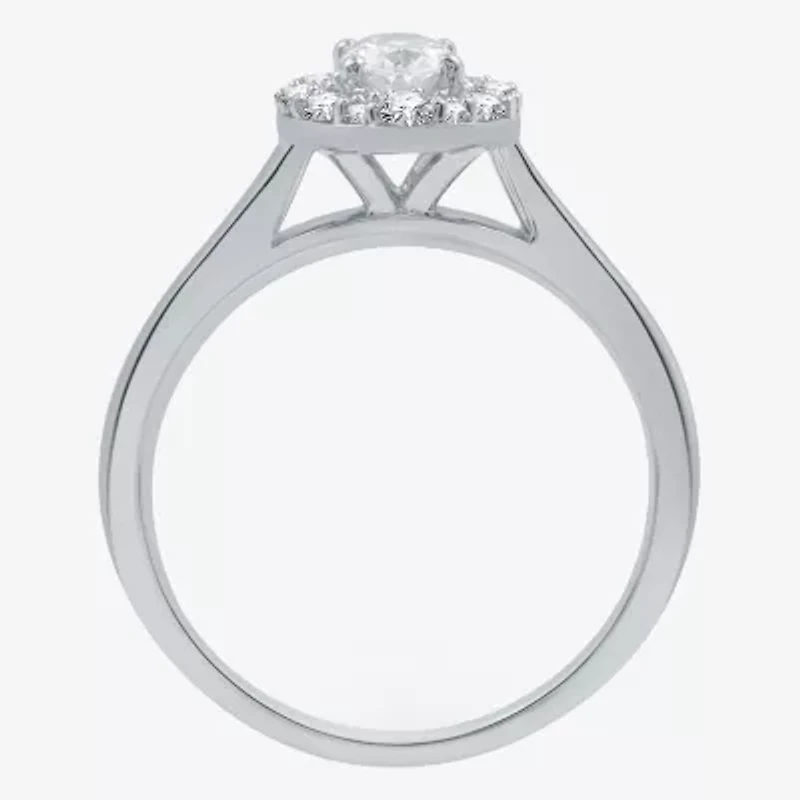 I Said Yes (H-I / I1) Womens 1 CT. T.W. Lab Grown White Diamond Sterling Silver or 14K Gold Over Silver Oval Side Stone Halo Bridal Set