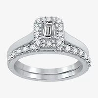 I Said Yes (H-I / I1) Womens 1 CT. T.W. Lab Grown White Diamond Sterling Silver Side Stone Halo Bridal Set