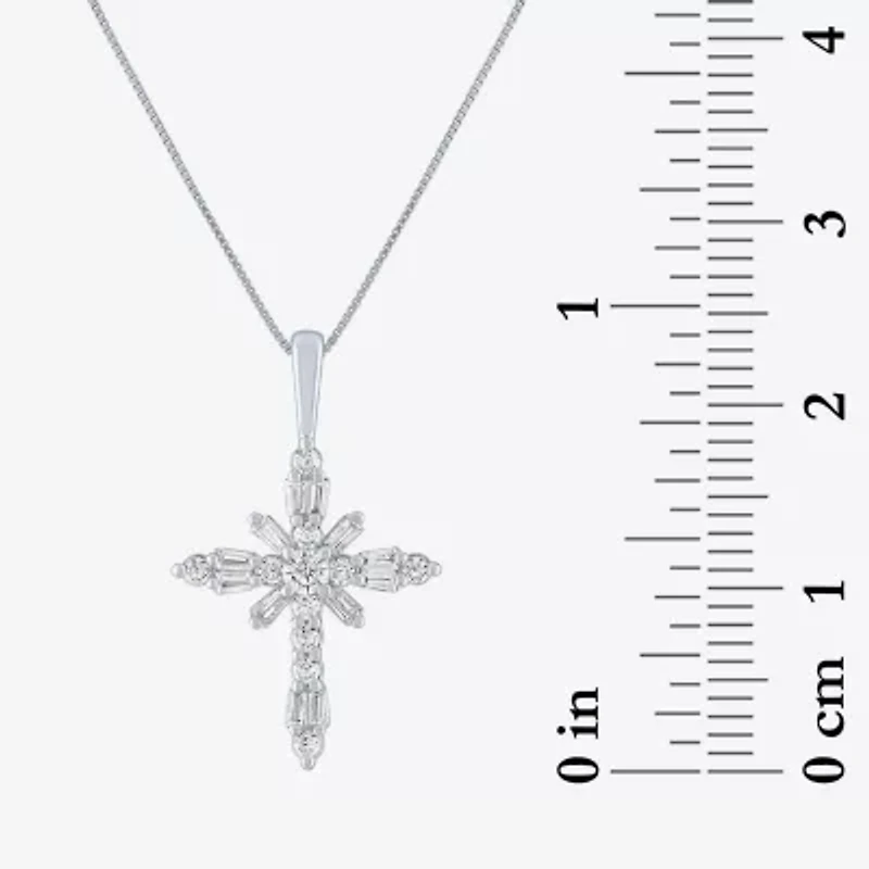 G-H / Si2-I1) Womens 1/ CT. T.W. Lab Grown White Diamond 10K Gold Cross 18 Inch Pendant Necklace