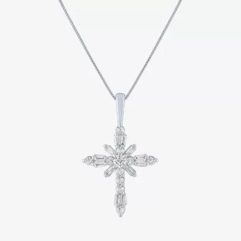 (G-H / Si2-I1) Womens 1/3 CT. T.W. Lab Grown White Diamond 10K Gold Cross 18 Inch Pendant Necklace
