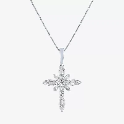 (G-H / Si2-I1) Womens 1/3 CT. T.W. Lab Grown White Diamond 10K Gold Cross 18 Inch Pendant Necklace