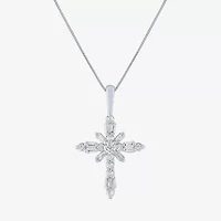 (G-H / Si2-I1) Womens 1/3 CT. T.W. Lab Grown White Diamond 10K Gold Cross 18 Inch Pendant Necklace
