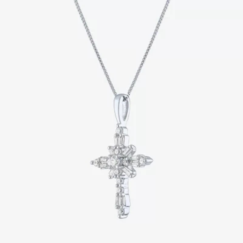 (G-H / Si2-I1) Womens 1/3 CT. T.W. Lab Grown White Diamond 10K Gold Cross 18 Inch Pendant Necklace
