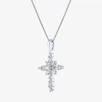 (G-H / Si2-I1) Womens 1/3 CT. T.W. Lab Grown White Diamond 10K Gold Cross 18 Inch Pendant Necklace