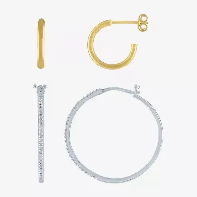 Yes, Please! Womens Diamond Accent Natural Diamond 14K Gold Over Silver Sterling Silver 2 Pair Earring Set