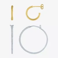 Yes, Please! Womens Diamond Accent Natural Diamond 14K Gold Over Silver Sterling Silver 2 Pair Earring Set