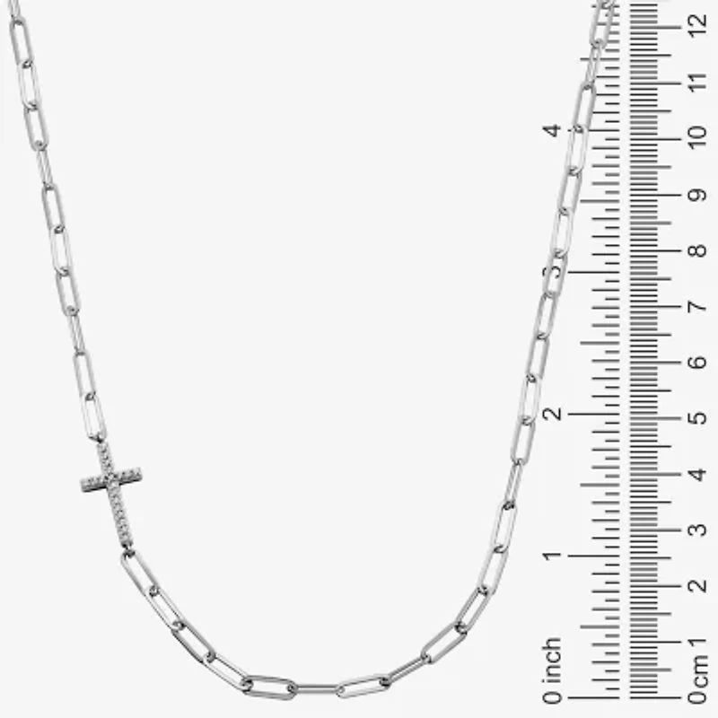 Paris 1901 By Charles Garnier Womens White Cubic Zirconia Sterling Silver Cross 18 Inch Pendant Necklace